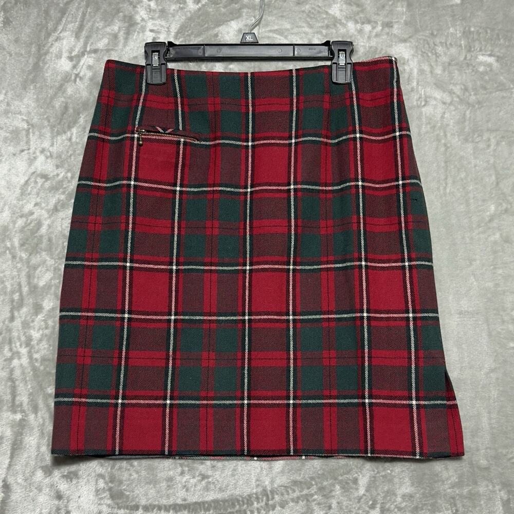 Y2k Pendleton Womens Red Green Tartan Plaid Virgin Wool A Line Skirt 12 Classic